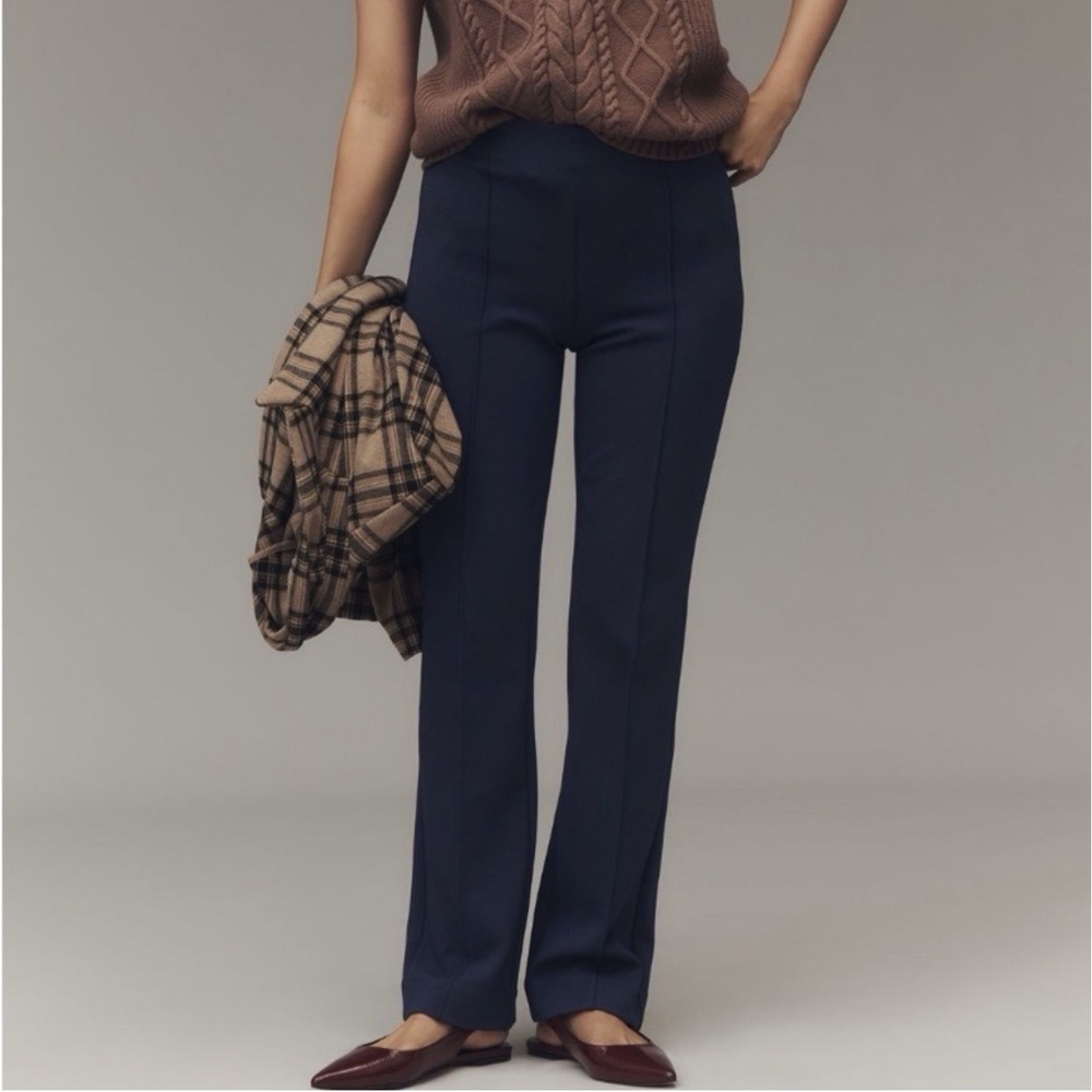 Anthropologie Maeve Poppy Kick-Flare Full-Length Pull-On Pant Navy Blue‎ Sz S
